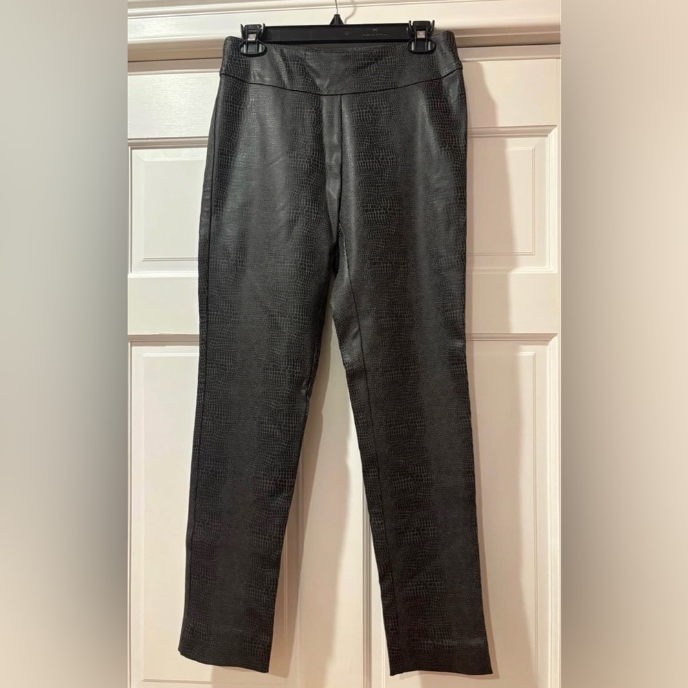 Black snakeskin faux leather Krazy Larry pull-on pants